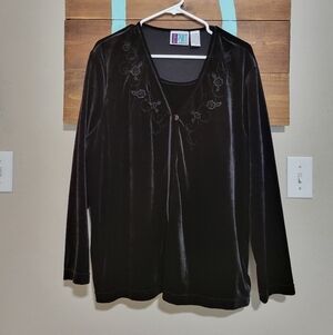 Vintage Whimsigoth Black Embroidered Velvet 2 In One Cardigan 1X